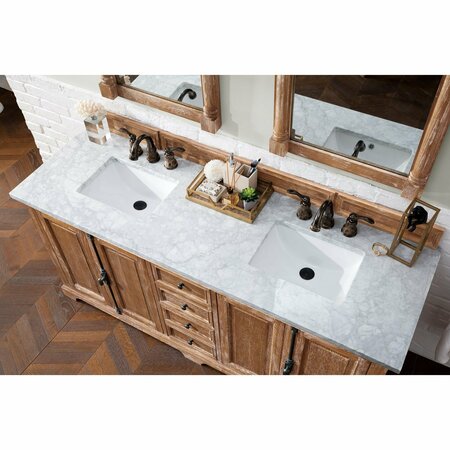 James Martin Vanities Providence 72in Double Vanity, Driftwood w/ 3 CM Carrara Marble Top 238-105-5711-3CAR